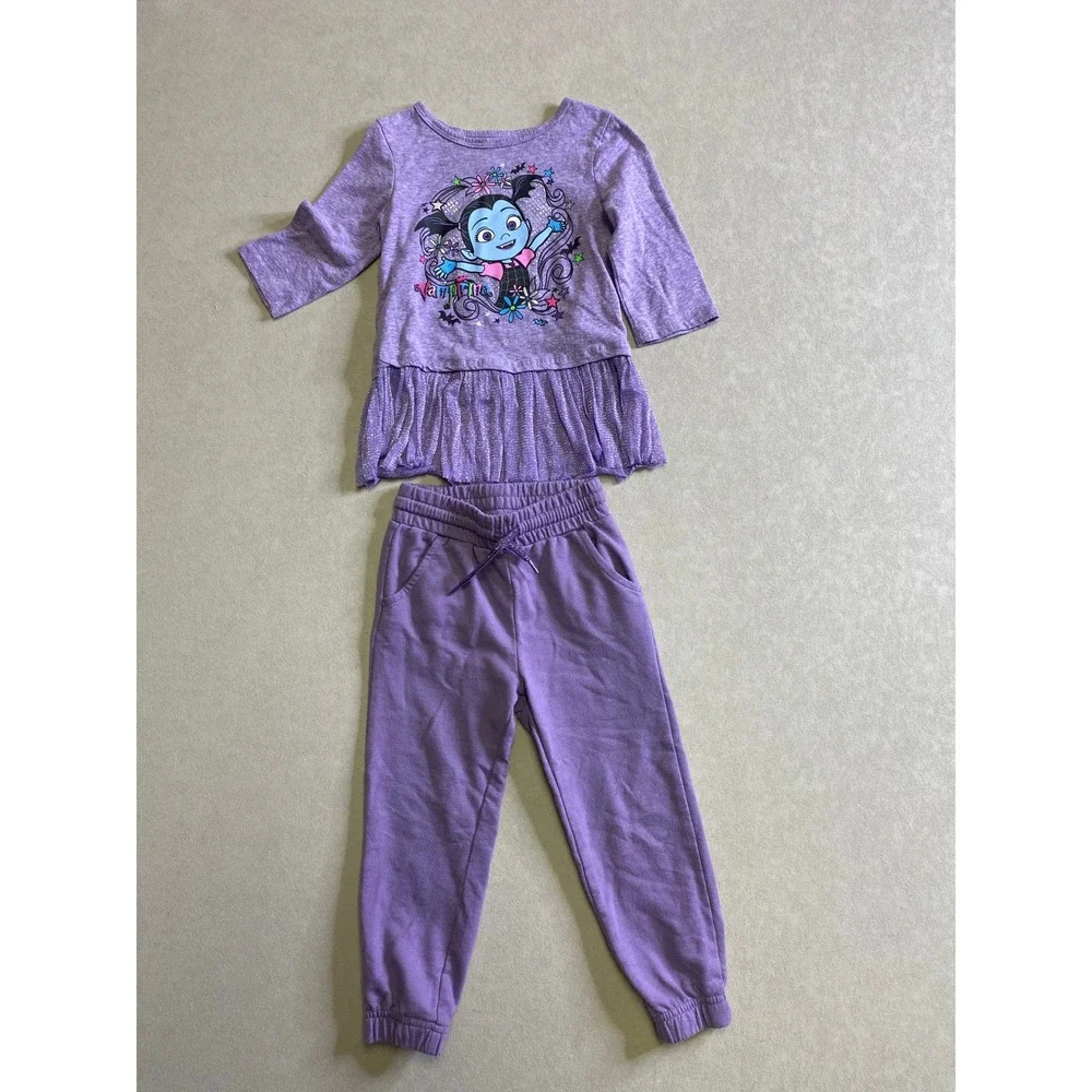 Disney Vampirina Purple Peplum Top and Joggers Outfit Set Kids 3T Long Sleeve